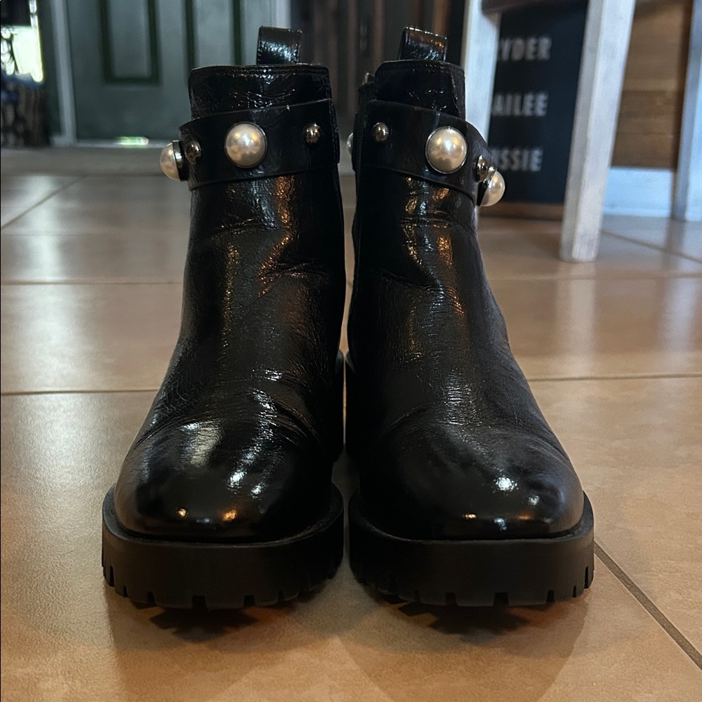 Karl Lagerfeld Black Ankle Boots with Pearl Accents